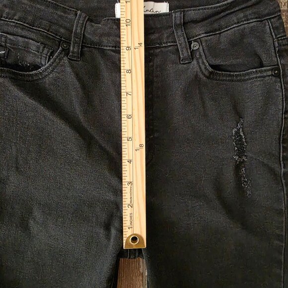 Kancan Black Raw Hem Factory Distressed Button Fly Woman's Jeans size 1 - Picture 5 of 8
